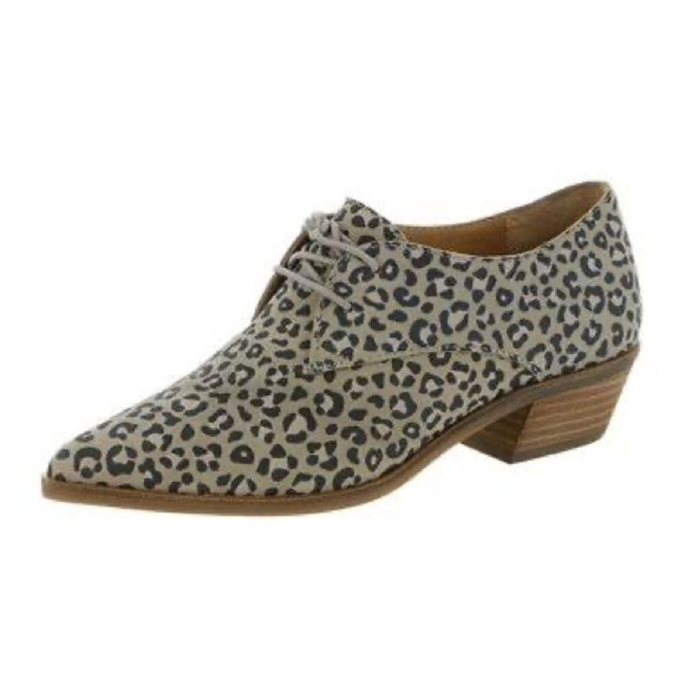 Lucky Brand Erreka Lace-Up Leather Oxford Titanium Romo Leopard Size 7.5 BIN 16‎